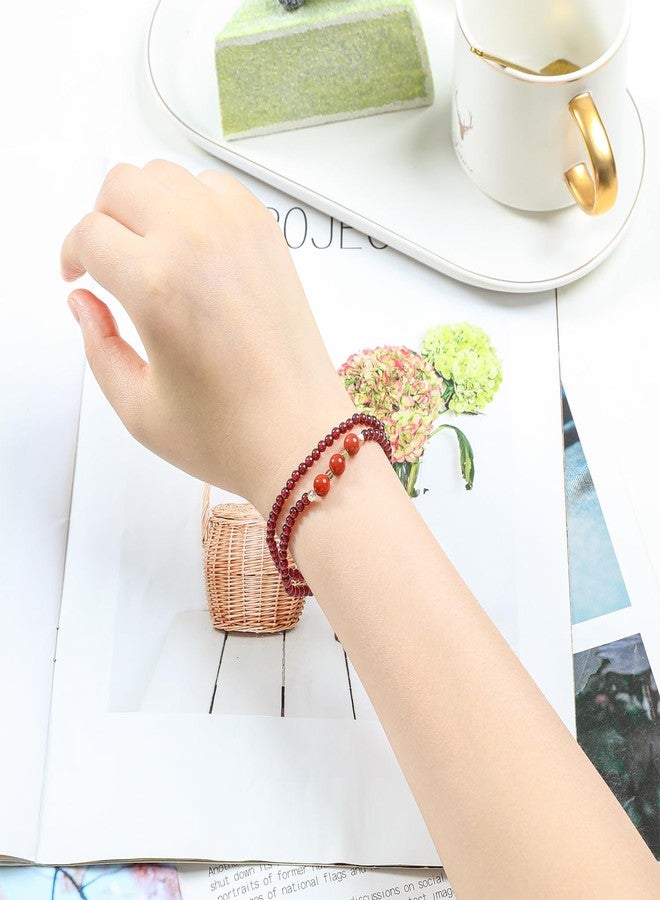 Moslovstar Red Garnet Stretch Bracelet Delicate Layered Bracelet 3.5mm Beads with Red Agate Handmade January Birthstones Gifts for Women, 6.5" - Image 4